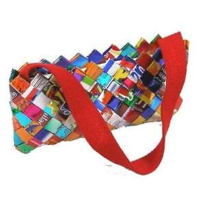  Recycled Bag   Foil Clutch Bag with Red Fabric Strap 