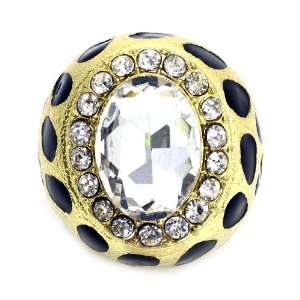  Fashion Leopard Print Ring; Gold Metal; Black Enamel 