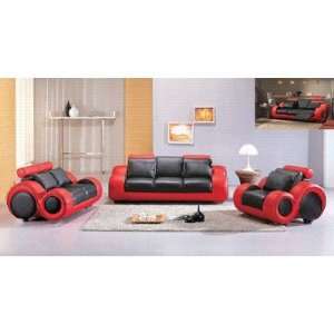 Hokku Designs MF4088 Set black/red Hematite 3 Piece Leather Sofa Set 