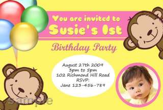 Personalized Cheeky Monkey Birthday Party Invitations  