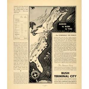 1932 Ad Bush Terminal City Seiberling Tire Route Map   Original Print 