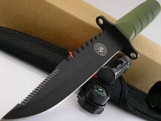 Field & Stream Survival Bowie Sawback Rubber Olive Hdl Knife Compass 
