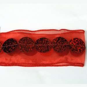  Sheer Red Sequined Wired Craft, Holiday & Christmas Ribbon 