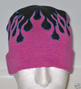 Purple Blue Black Flames Beanie Knit Cap Skully Hat  