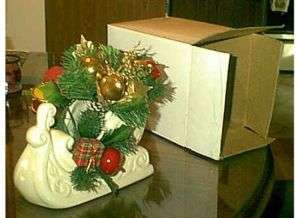 CHRISTMAS PORCELAIN CREAM SLEIGH HOLDER DISH IN BOX  