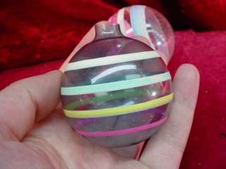 PAIR Vintage 1960s CHRISTMAS TREE ORNAMENTS Clear Glass STRIPED Ball 