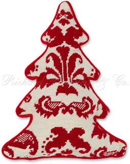 Red White Christmas Tree Decorative Needlepoint Holiday Pillow 12 X 