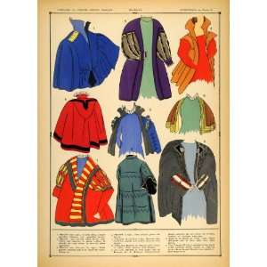 1922 Pochoir Renaissance Costume French Cloak Coat Cape   Orig. Print 