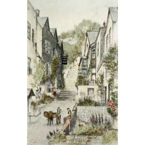  Clovelly, The New Inn Etching , Topographical Engraving 