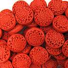 20mm carved Red Cinnabar Coin Beads (15pcs)  