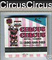 Circus Circus Casino Match Book Clown Reno Las Vegas  