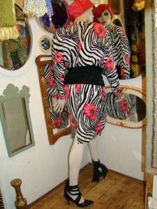 Vtg 80 Zebra & Flower Print Corset Silk Dress NWT  