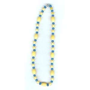  Cobalt Blue & Yellow Glass Beaded Necklace Everything 