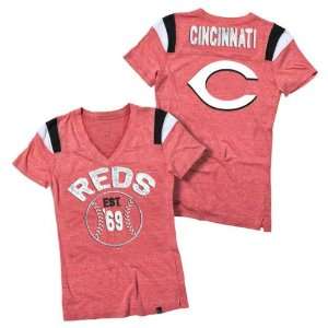  Cincinnati Reds Red Womens Tri Blend V Neck Raglan T 