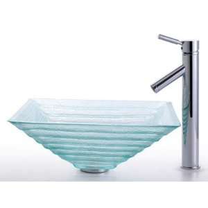    910 15mm 1002 Square Clear Alexandrite Glass Sink and Sheven Faucet