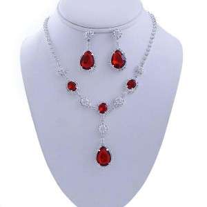 BRIDAL Ruby SIAM Red RHINESTONE Necklace & Earrings SET  