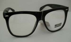 OVERSIZED Wayfarer Black Frame Glasses Clear Lenses XL  