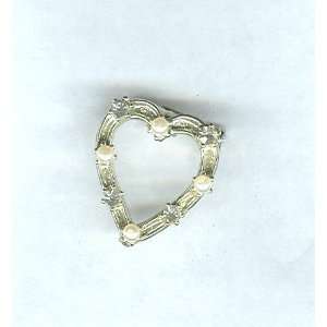   Heart Pin with Rhinestones & simulated pearls 