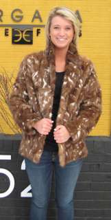 56128 New Brown White Mink Fur Jacket Coat Stroller S  
