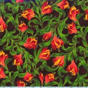  45 Wide Simpatico Trumpet Flowers Red Fabric By The Yard 
