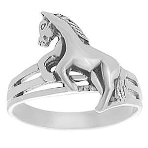  Sterling Silver Womens Rearing Horse Ring Jewelry