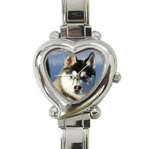  Siberian Husky Puppy Dog 2 Heart Shaped Italian Charm 