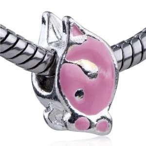  Pink Fish Pugster Beads Pandora Chamilia Charms Compatible 
