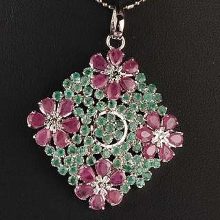 TOP QUALITY NATURAL COLOMBIAN EMERALD & RUBY 925 SILVER PENDANT 