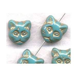  Turquoise Opaque Cat Face Bead Arts, Crafts & Sewing