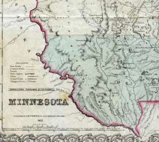 COLTON 1857 RARE ORIGINAL TERRITORIAL MAP OF MINNESOTA  