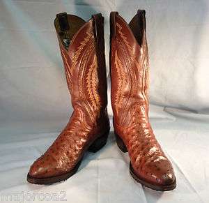 PRE OWNED LUCCHESE OSTRICH & BROWN LEATHER COWBOY BOOTS MENS SIZE 8 