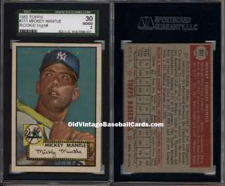 1952 Topps #311 Mickey Mantle SGC 30 2 with 4 sharp corners and better 