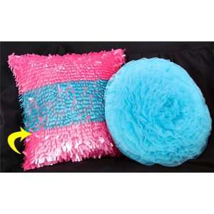   Modern Garden Turquoise and Pink Long Sequins Accent Throw Pillow
