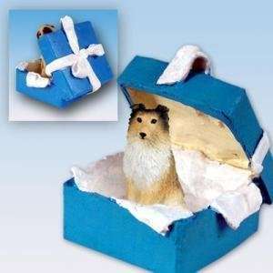  Sheltie Blue Gift Box Dog Ornament   Sable