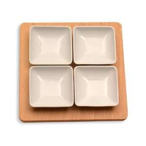 Modulo Wooden Tray with 4 Cups   11 inches  Kitchen 