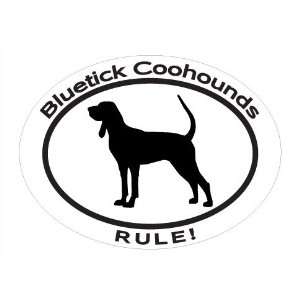 com Oval Decal with dog silhouette and statement BLUETICK COONHOUNDS 
