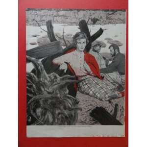 art by mac conner, 1959 Print Art (2 women/man/beach) Orinigal Vintage 