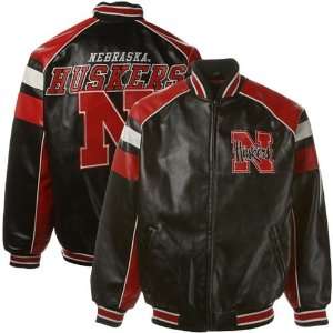   Cornhuskers Black Varsity Full Zip Pleather Jacket