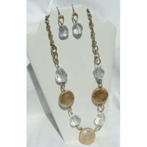 35 FASHION NECKLACE & EARRING SET WITH GOLD & NEUTRAL SHADES OF GLASS 