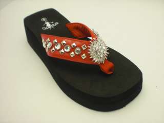 Corkys Womens Thriller Red Rhinestone Wedge Sandals Flip Flops NEW 