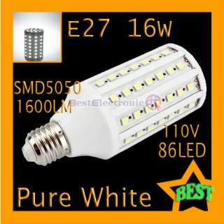   1600LM SMD5050 High Power Pure White 86LED Corn Lamp Light Bulb  