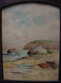Antique Watercolor Painting Signed US Artist Seashore  