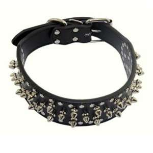   25 Leather Spiked Studded Dog Collar 1.5 Wide Black