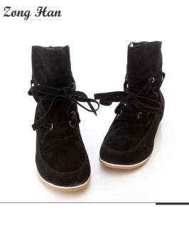 Cute Tie Slouch Flat Ankle Boots in Black, Beige & Brown  