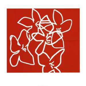 Fleurs Blanches sur Fond Rouge, 2003 by Nicolas Le Beuan Bénic, 40x40 