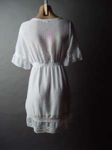   Victorian Bohemian Peasant Crochet Lace Cotton Blend Chemise Dress L