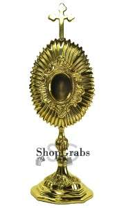New Monstrance Reliquary Brass 10 Gold Tone Holds Relic of Saint or 