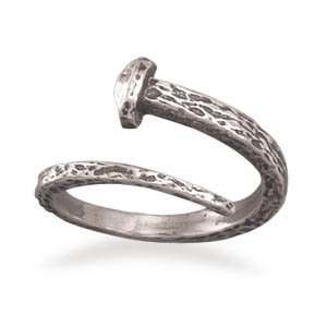  Crucifix Nail Oxidized Sterling Silver Adjustable Ring 