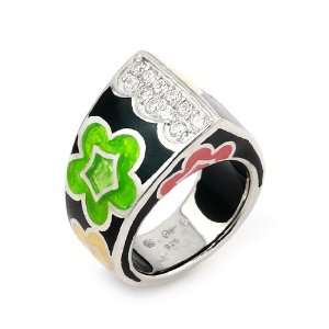  Designo Black And Multi Color Pointy Ring With Cz, Size 8 