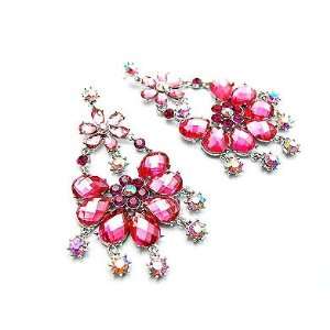   Victorian Dangle Flower Crystal Fashion Earrings Pink 